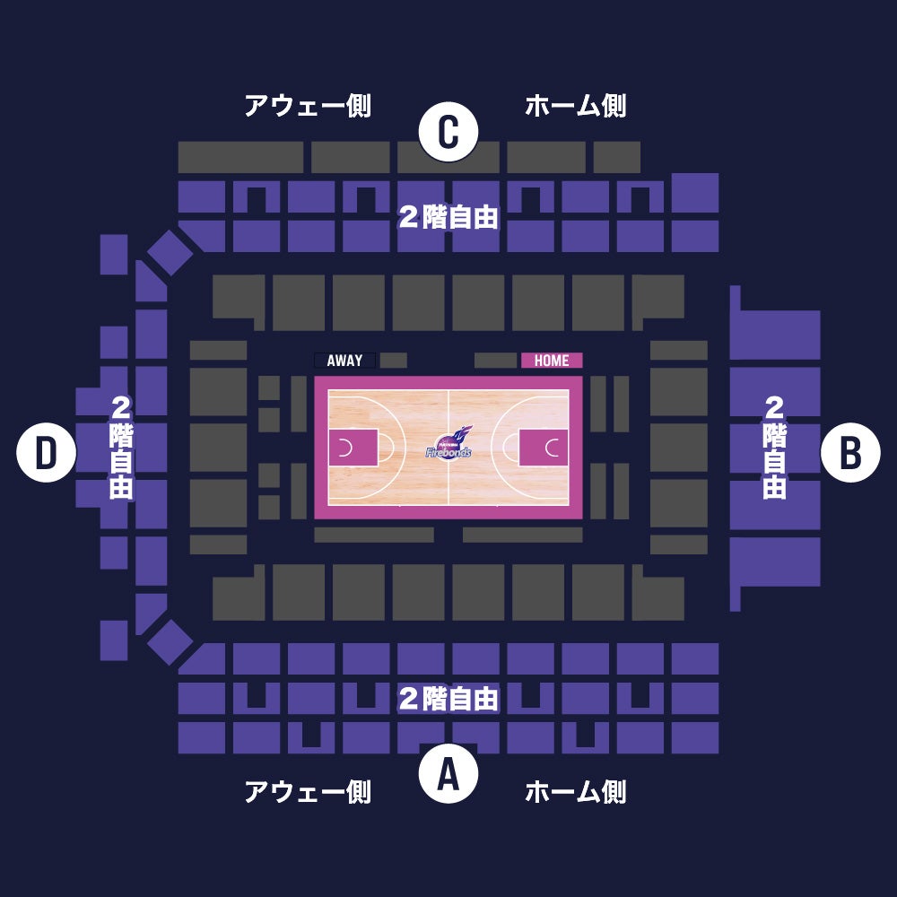 座席図（2階自由） 宝来屋ボンズアリーナ