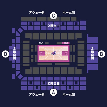 座席図（2階自由） 宝来屋ボンズアリーナ