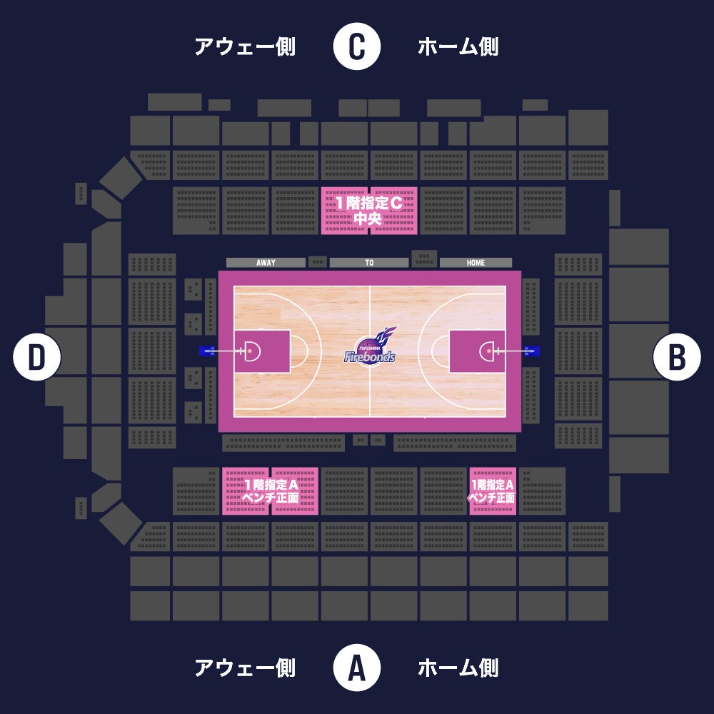 座席図（1階指定Aベンチ正面/C中央） 宝来屋ボンズアリーナ