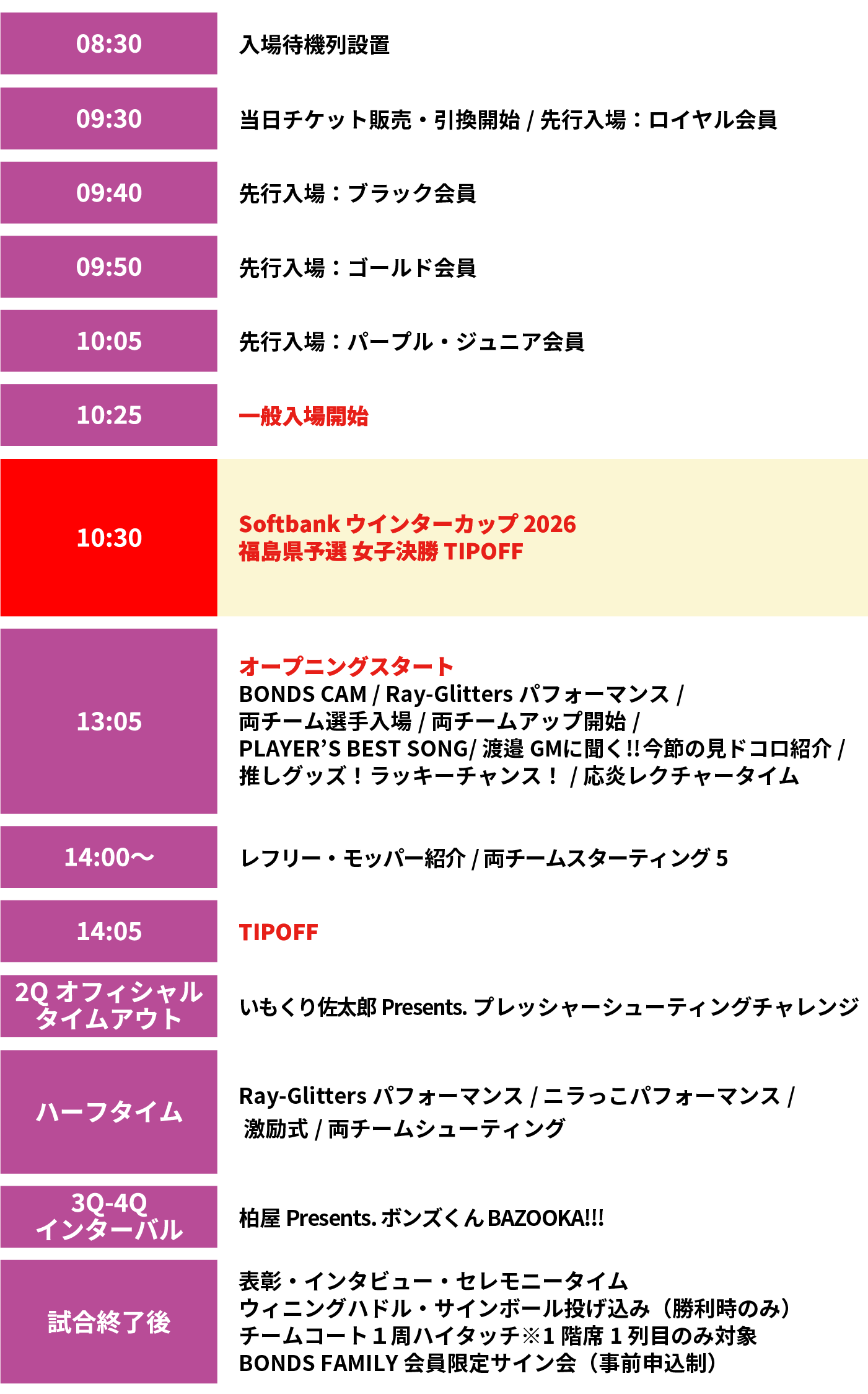 11月1日のタイムスケジュール