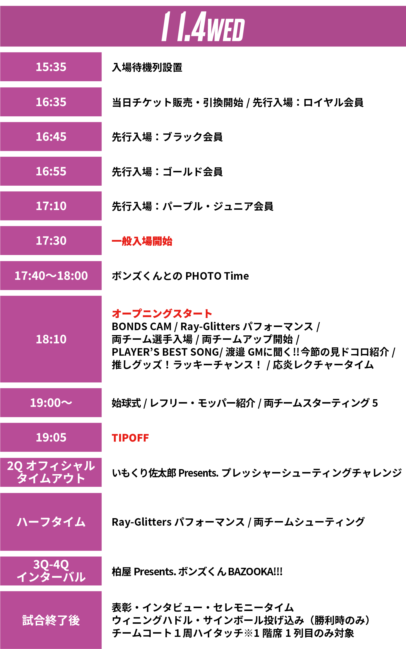 11月4日のタイムスケジュール